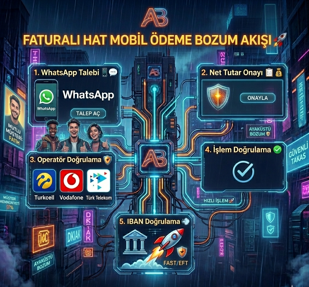 Faturalı hat mobil ödeme bozdurma akışı — 5 adımda IBAN'a nakit transfer süreci